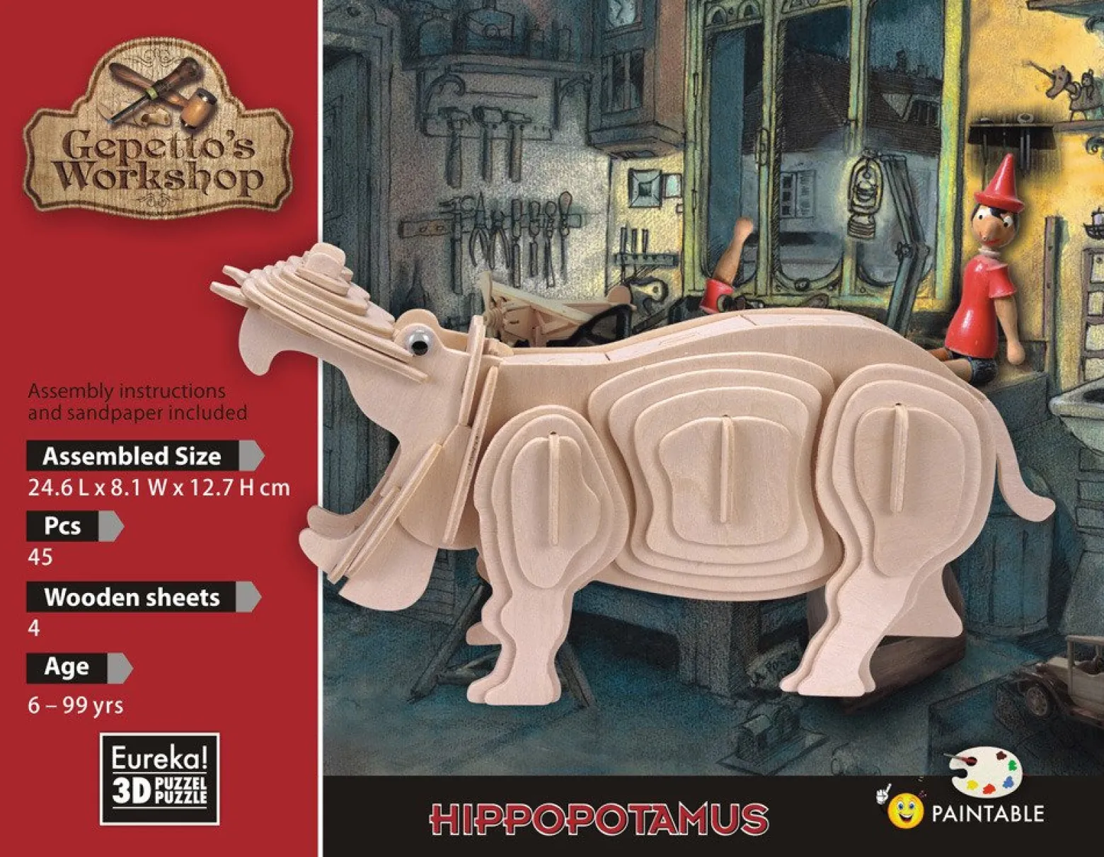 Łamigłówka drewniana Gepetto - Hipopotam (Hippopotamus)