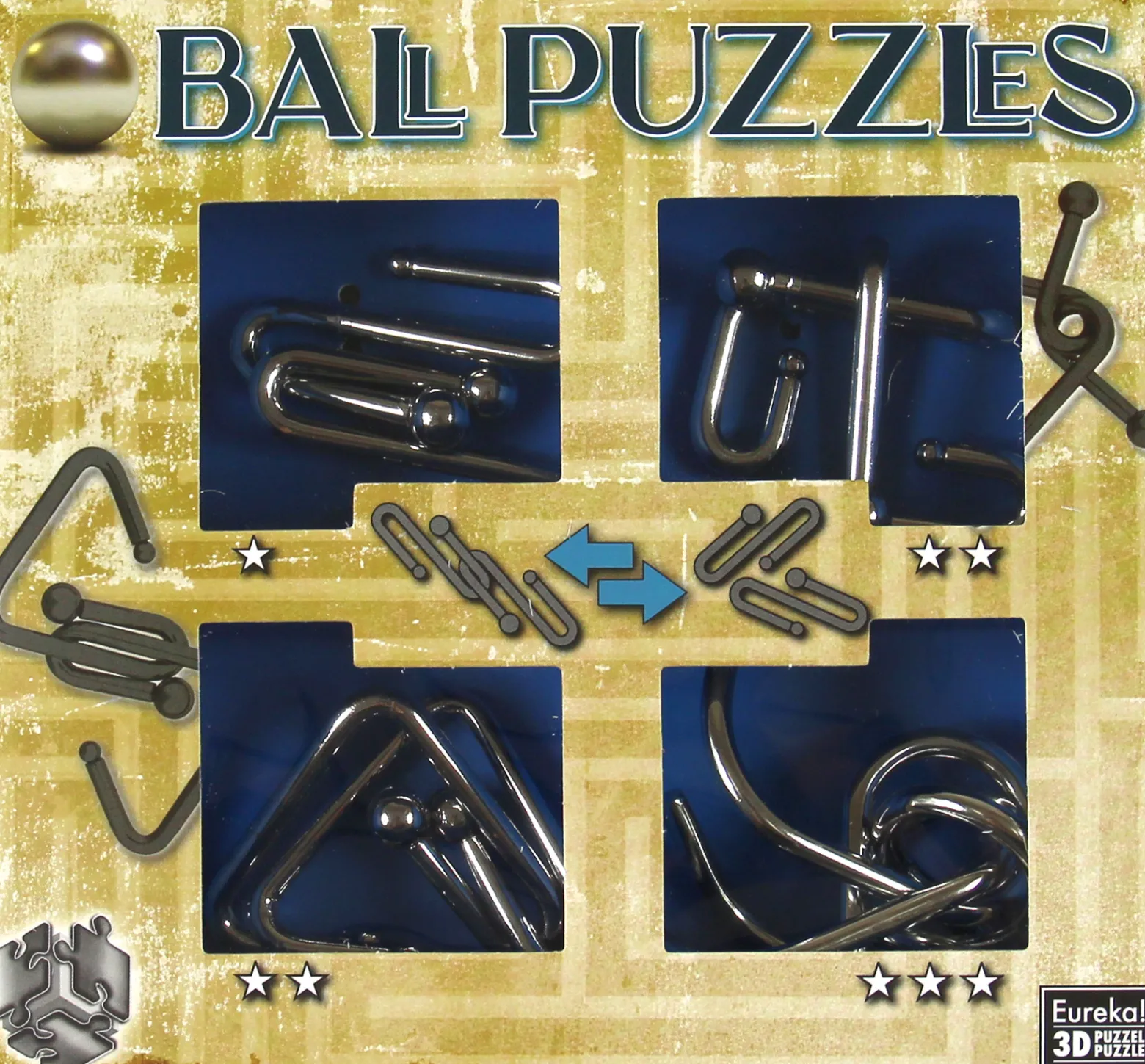 Łamigłówki metalowe 4 szt. BALL PUZZLES - ZESTAW NIEBIESKI