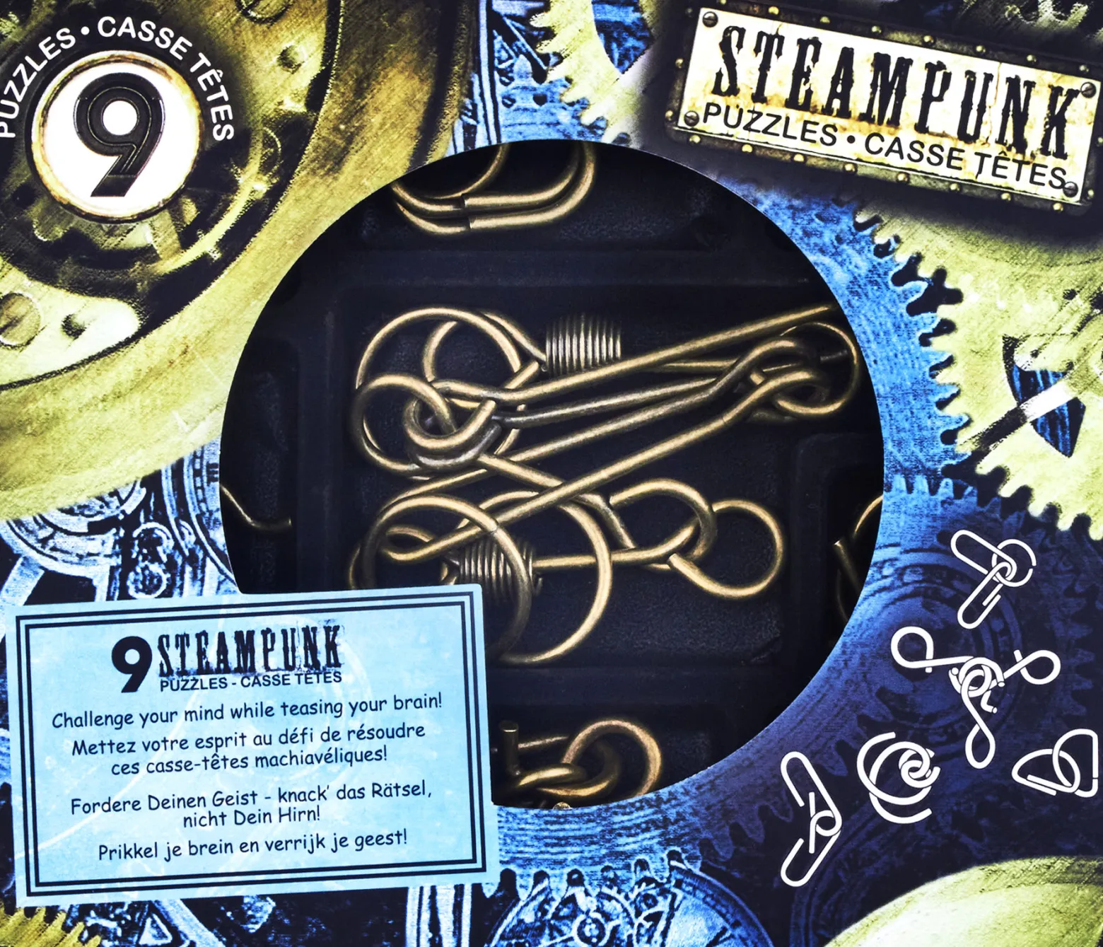 Łamigłówki metalowe 9 szt. STEAMPUNK ZESTAW NIEBIESKI