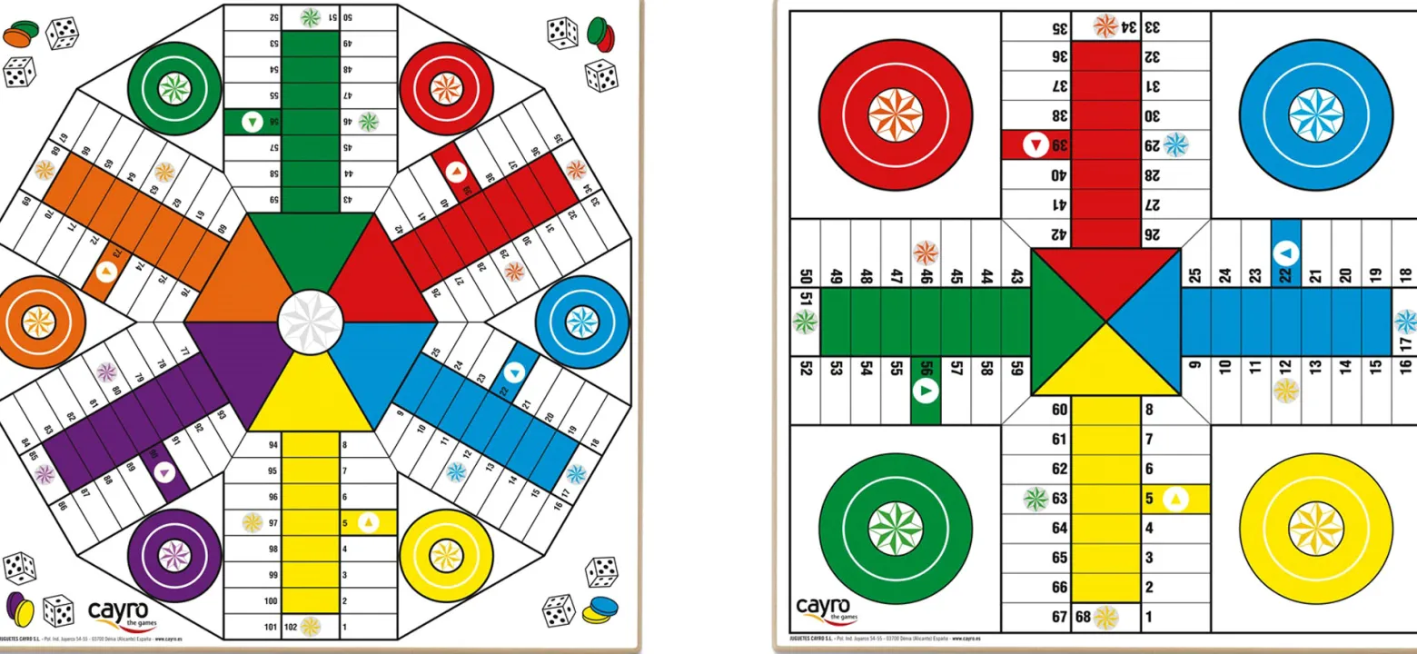 Drewniana plansza do gry + komplet pionków (Chińczyk dla 4 i 6 graczy 40x40 cm) (096)