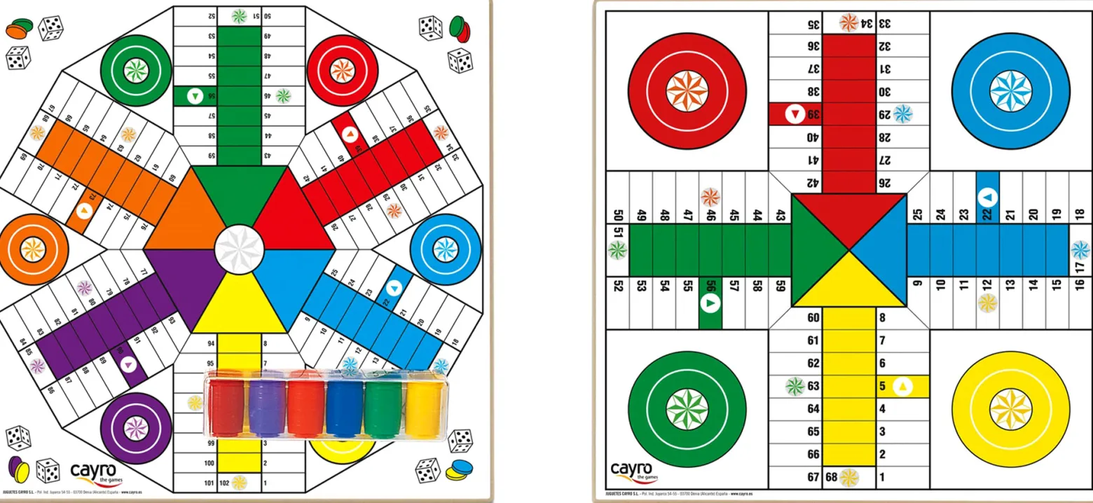 Drewniana plansza do gry + komplet pionków (Chińczyk dla 4 i 6 graczy 40x40 cm) (T-134A)