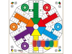 Drewniana plansza do gry + komplet pionków (Chińczyk dla 4 i 6 graczy 40x40 cm) (T-134A)