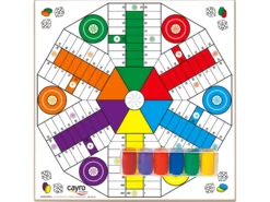 Drewniana plansza do gry + komplet pionków (Chińczyk dla 6 graczy / Gęś 40x40 cm) (T-138/6/A)