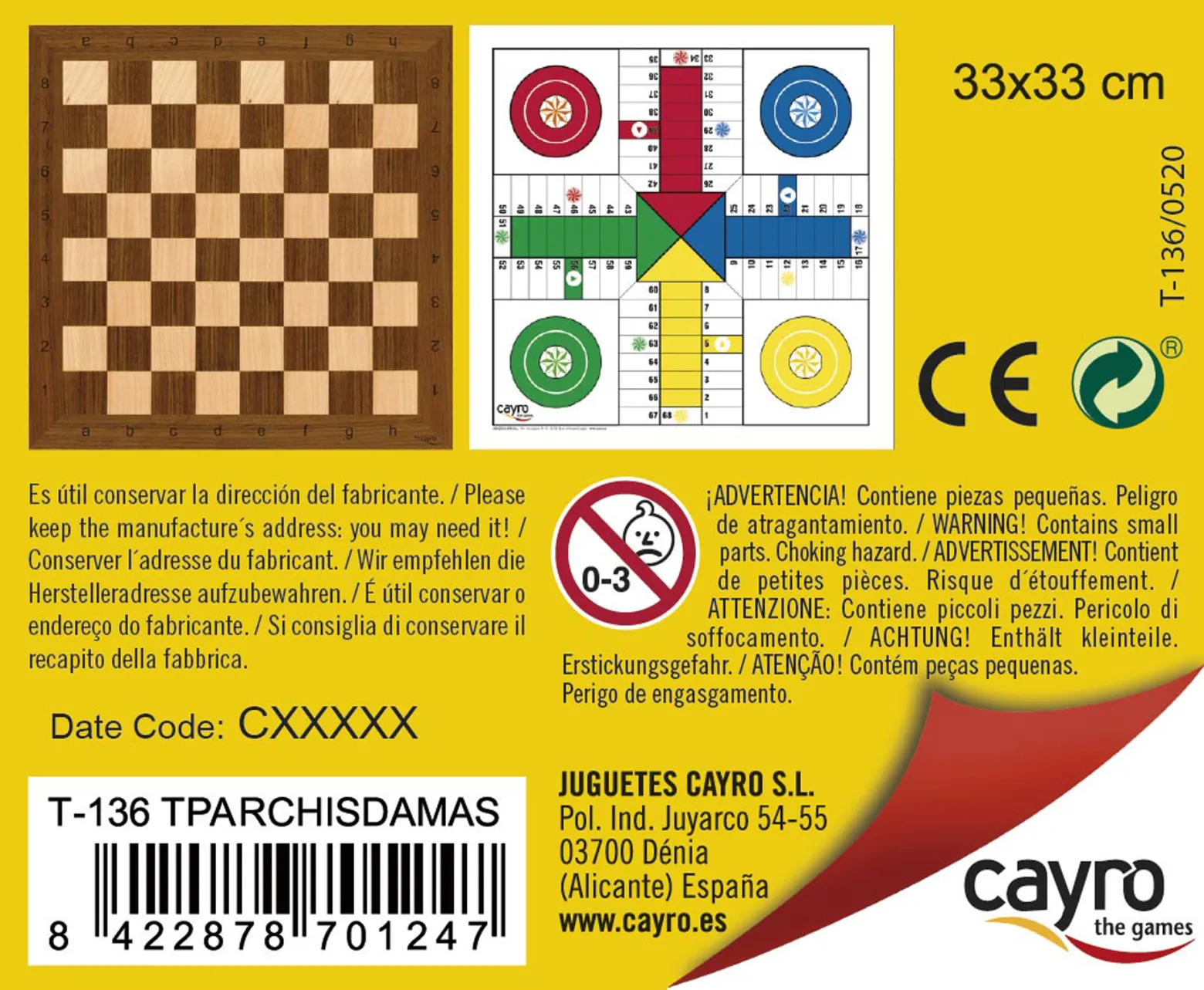 Plansza do gry (Szachy / Chińczyk 33x33 cm) (T-136)