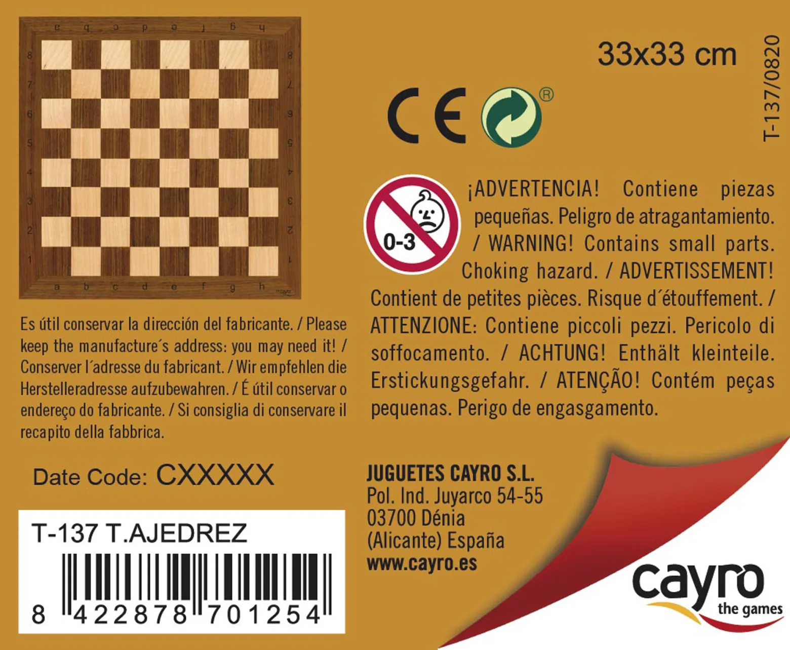 Plansza do gry w Szachy 33x33 cm (T-137)