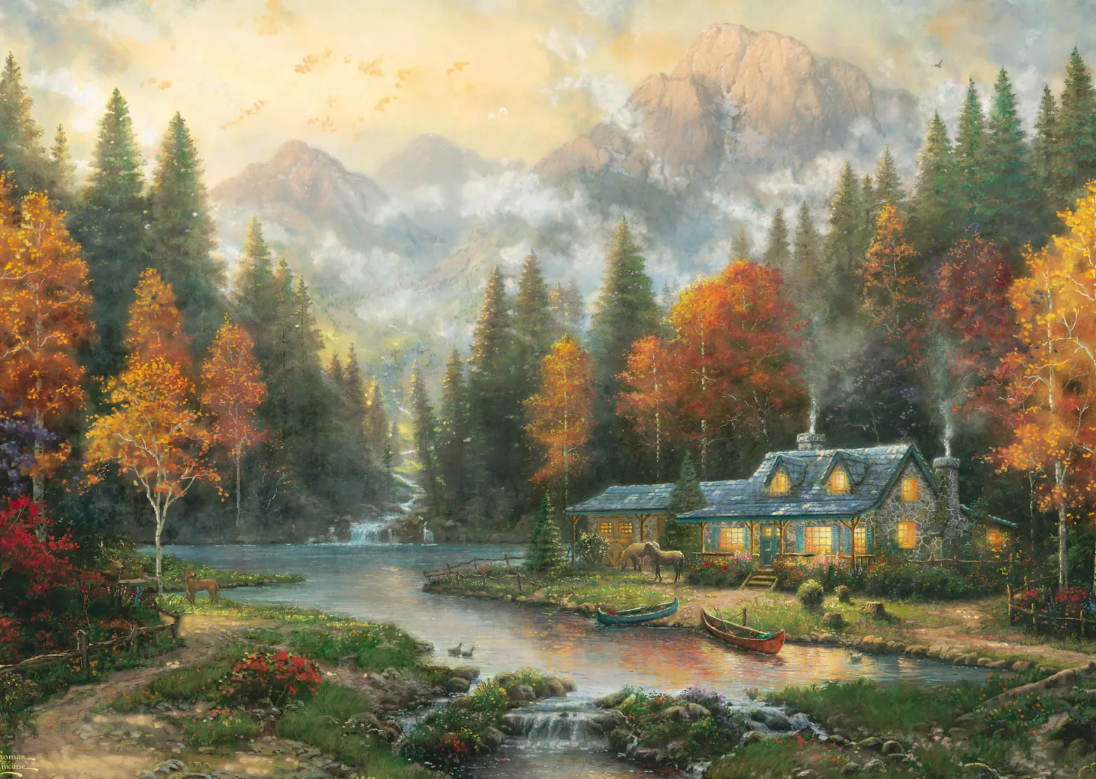 PQ Puzzle 1000 el. THOMAS KINKADE Jesienny wieczór nad jeziorem
