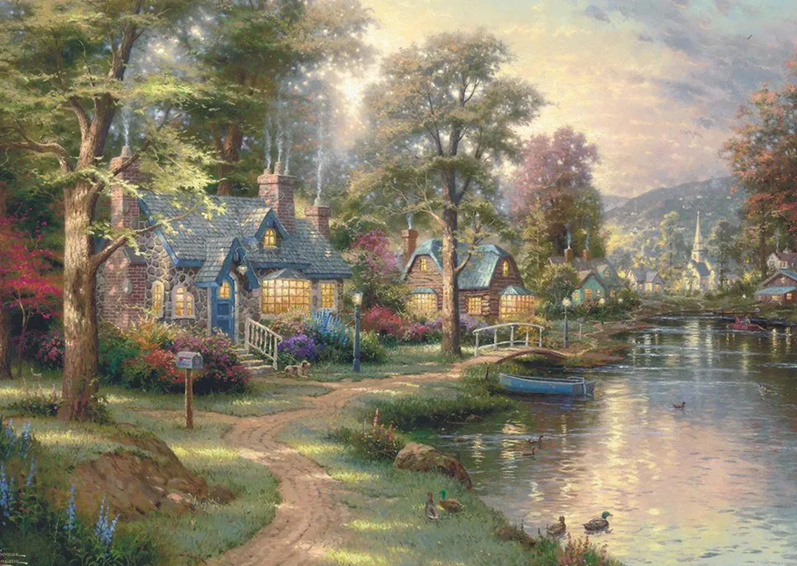 PQ Puzzle 1000 el. THOMAS KINKADE Miasteczko nad rzeką (drewniane)