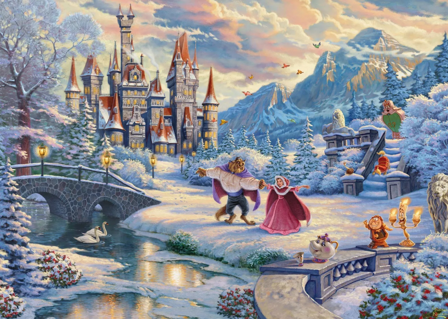 PQ Puzzle 1000 el. THOMAS KINKADE Piękna i Bestia - Zimowe oczarowanie (Disney)