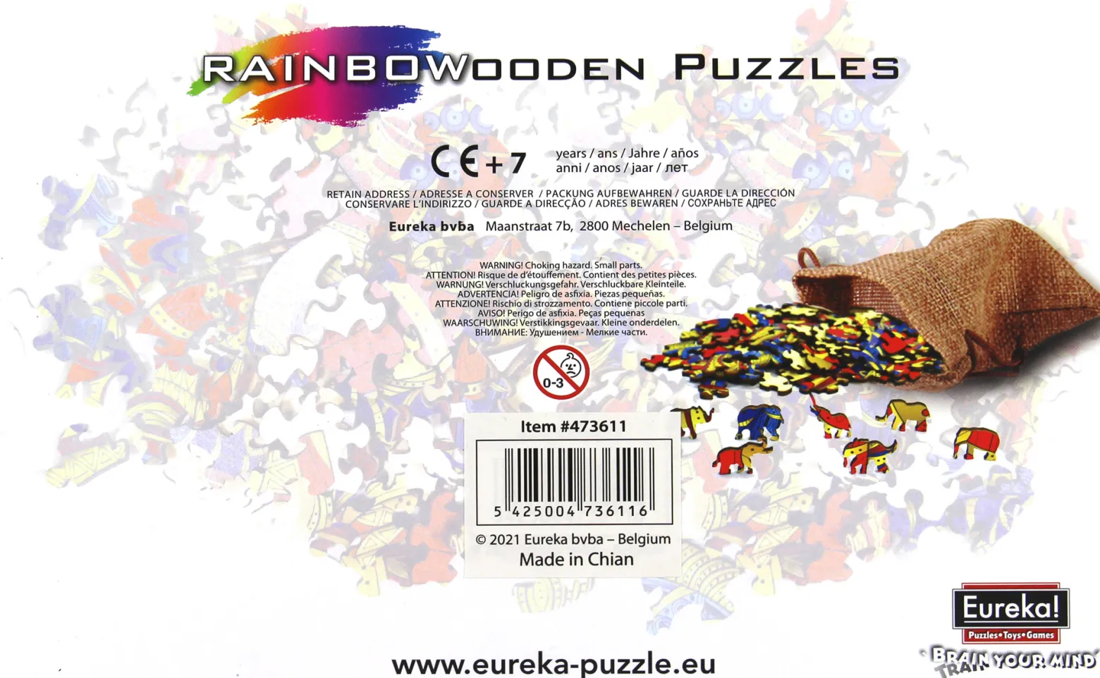 Puzzle drewniane / kolorowe 120 el. - Słoń