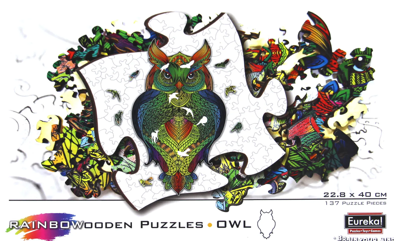 Puzzle drewniane / kolorowe 137 el. - Sowa