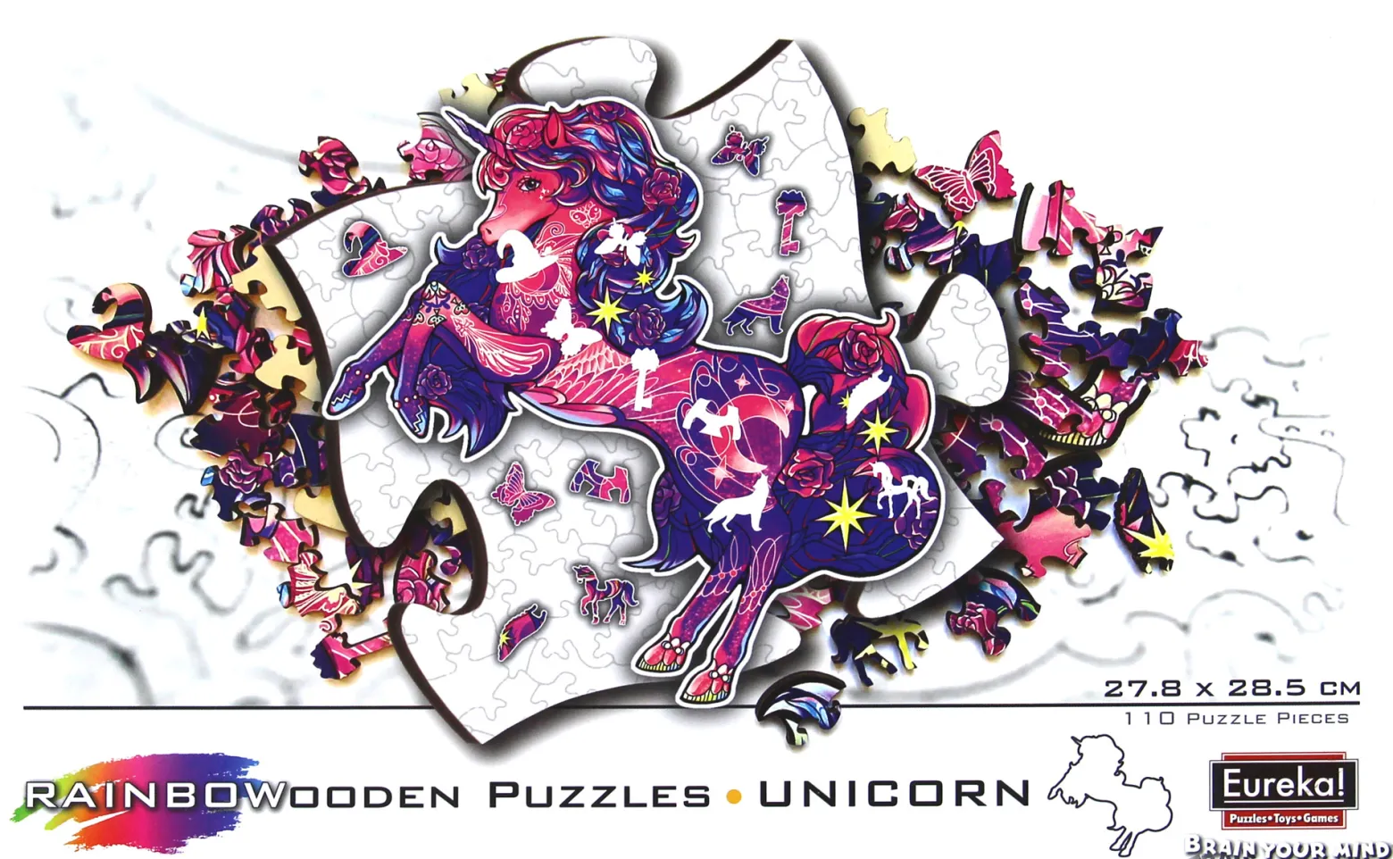 Puzzle drewniane / kolorowe 110 el. - Jednorożec