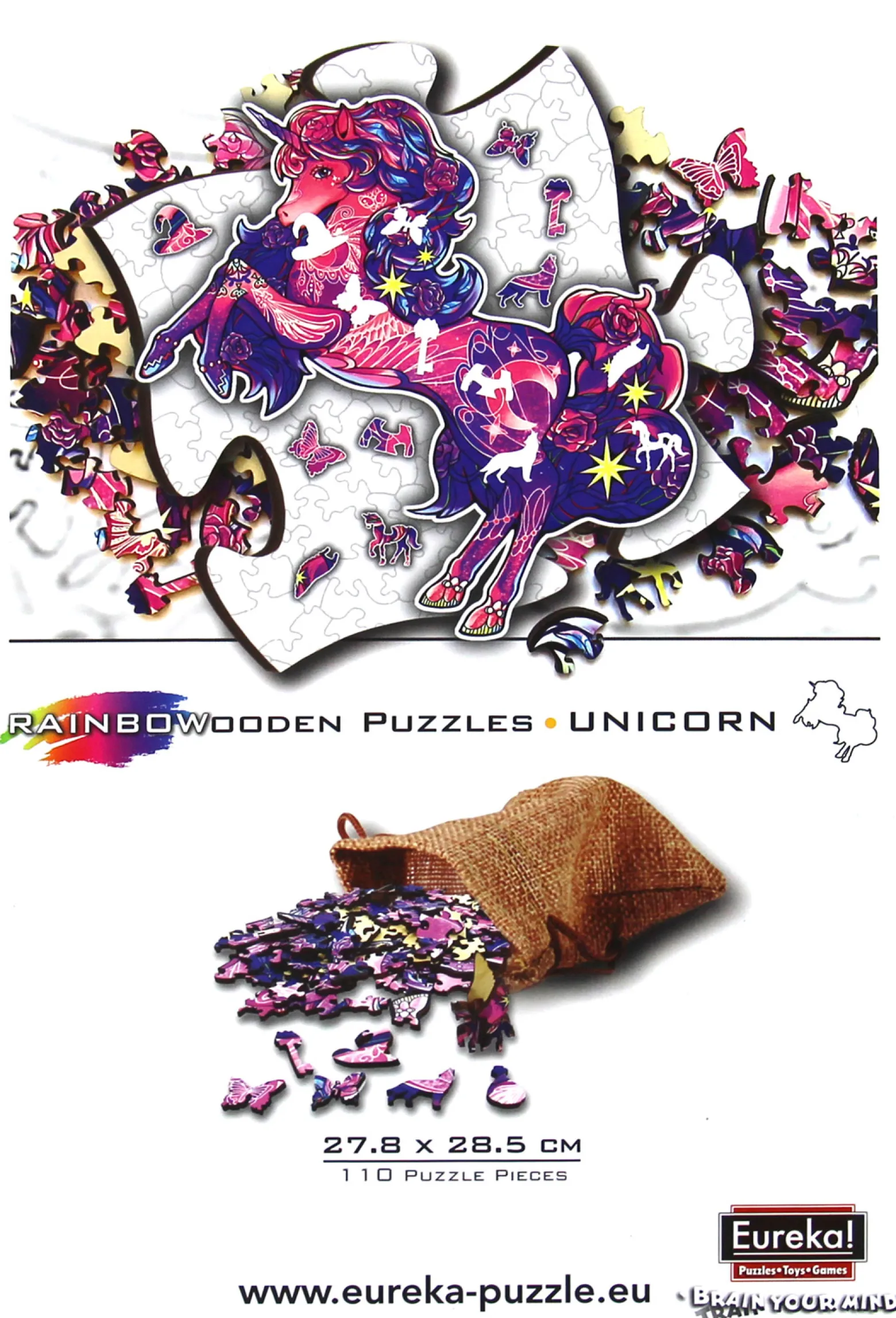 Puzzle drewniane / kolorowe 110 el. - Jednorożec