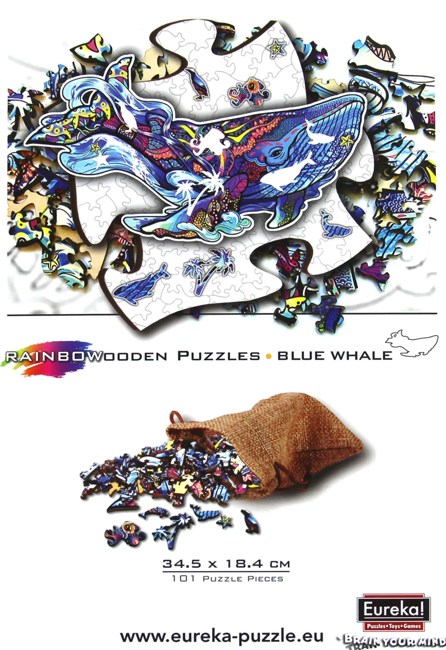 Puzzle drewniane / kolorowe 101 el. - Płetwal błękitny