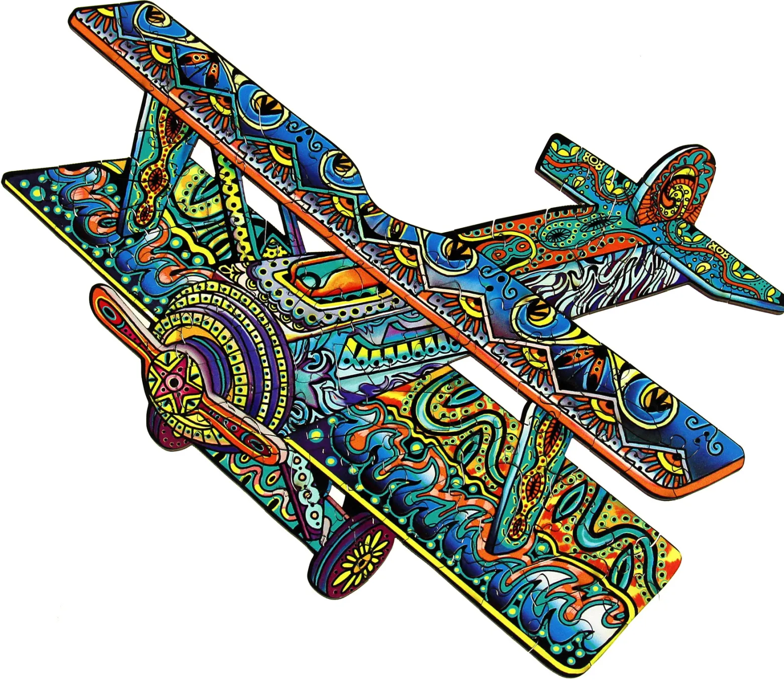 Puzzle drewniane / kolorowe 112 el. - Dwupłatowiec