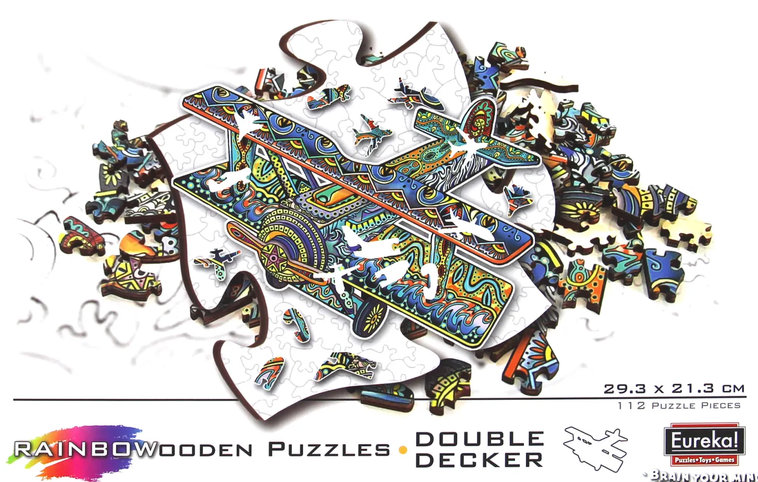 Puzzle drewniane / kolorowe 112 el. - Dwupłatowiec