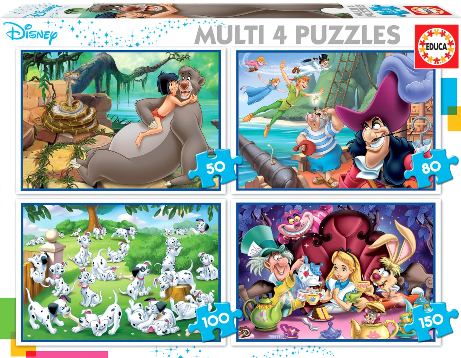 Puzzle 50 el. + 80 el. + 100 el. + 150 el. Bohaterowie bajek Disneya