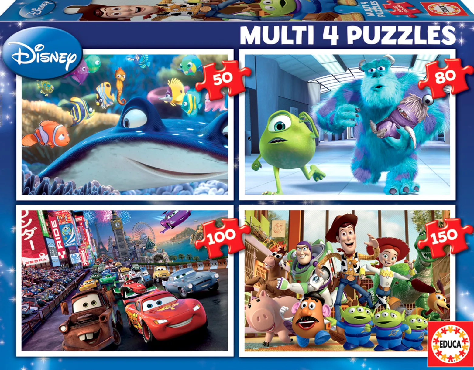 Puzzle 50 el. + 80 el. + 100 el. + 150 el. Bohaterowie bajek (Disney / Pixar)