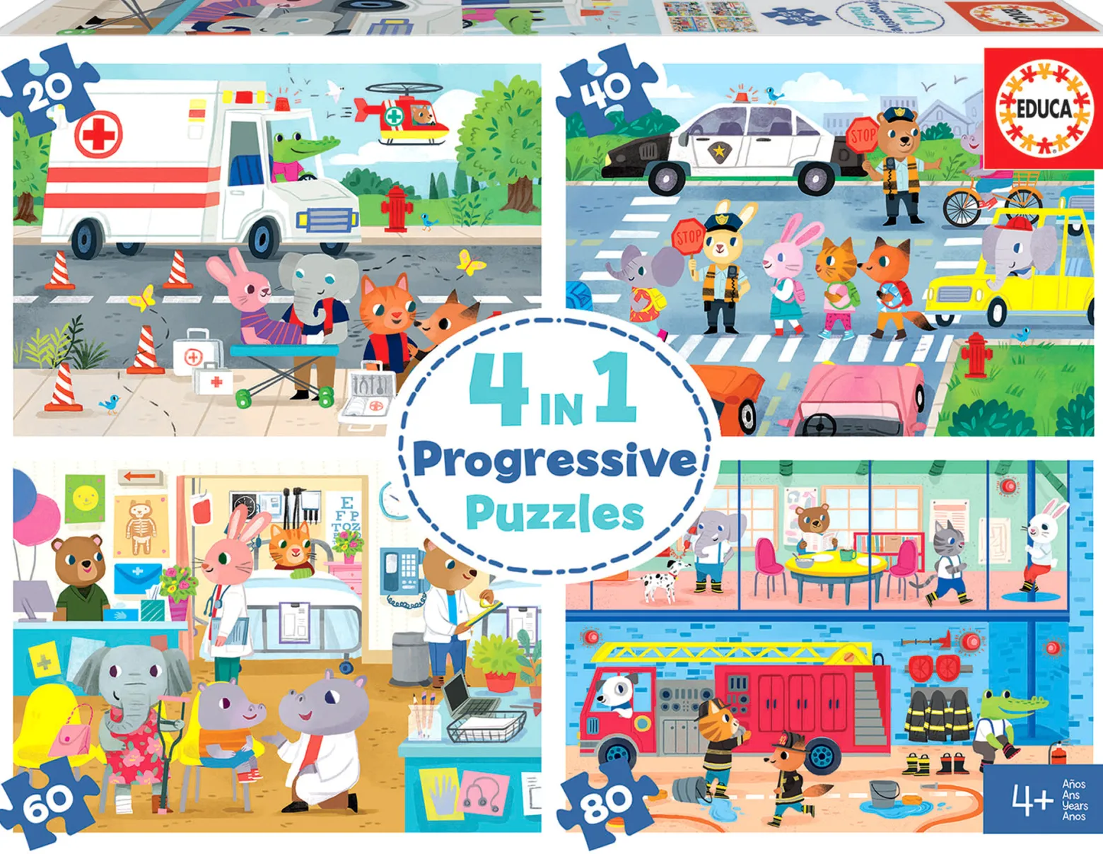 Puzzle 20 el. + 40 el. + 60 el. + 80 el. Bohaterowie w akcji