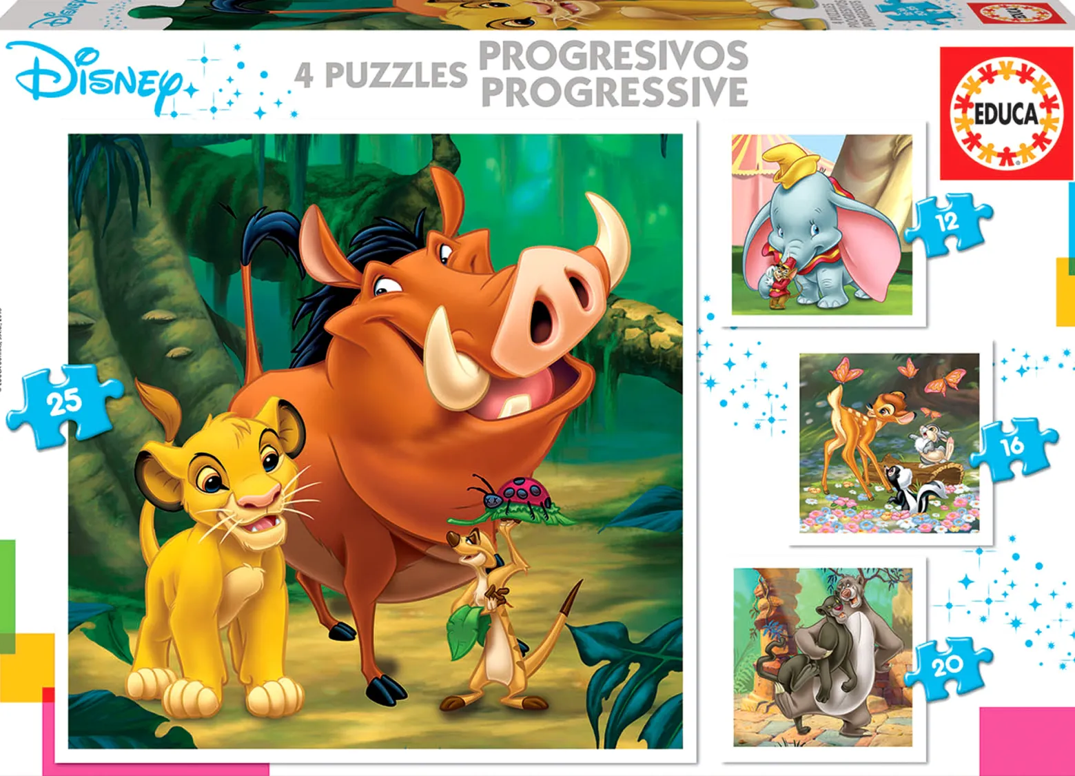 Puzzle 12 el. + 16 el. + 20 el. + 25 el. Bohaterowie bajek Disneya