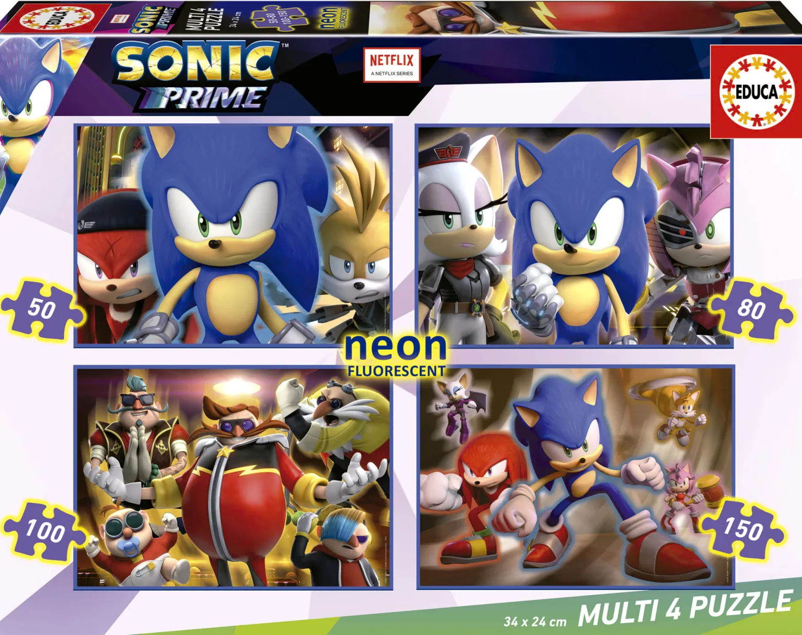 Puzzle 50 el. + 80 el. + 100 el. + 150 el. Sonic Prime (fluorescencyjne)