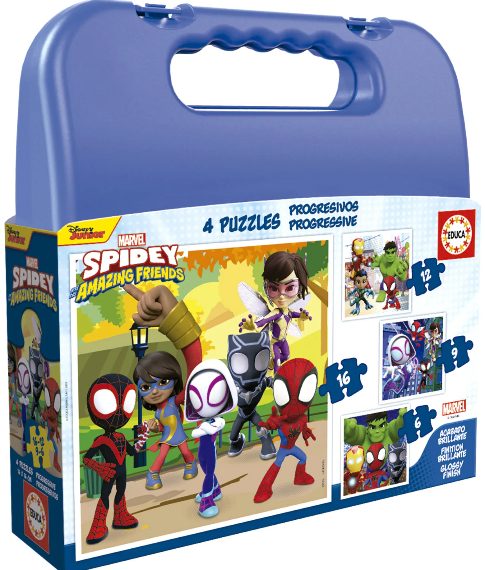 Puzzle 6 el. + 9 el. + 12 el. + 16 el. Spidey i Super-Kumple (walizka)