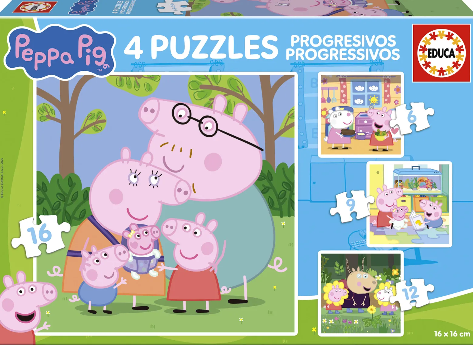 Puzzle 6 el. + 9 el. + 12 el. + 16 el. Świnka Peppa