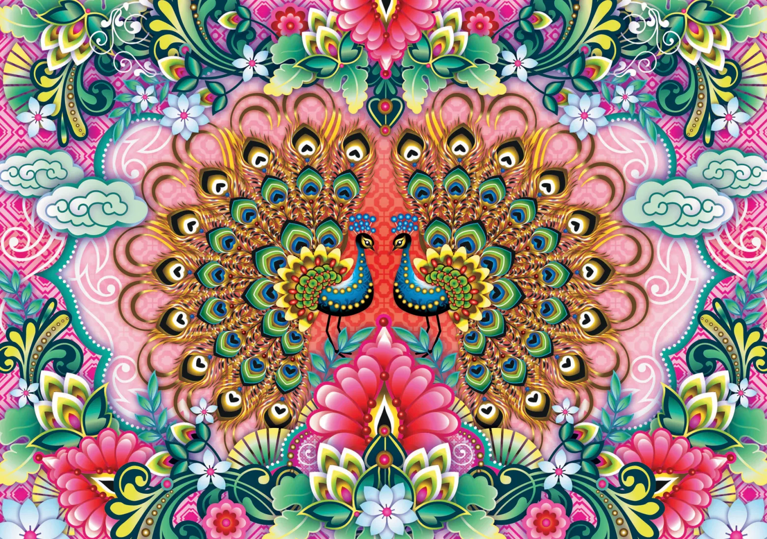 Puzzle 1500 el. Kolorowe pawie, Catalina Estrada