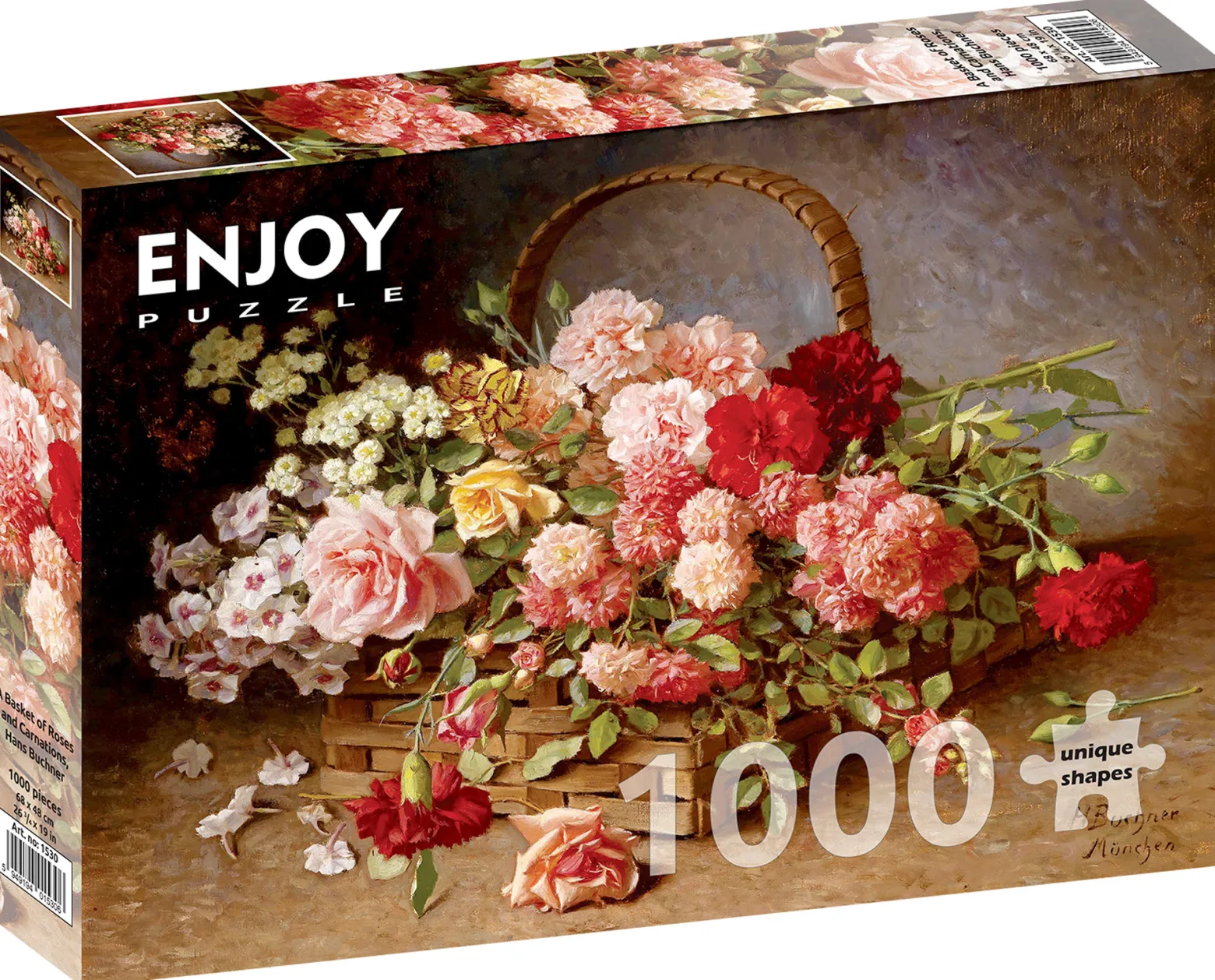 Puzzle 1000 el. Kosz pełen róż i goździków, Hans Buchner