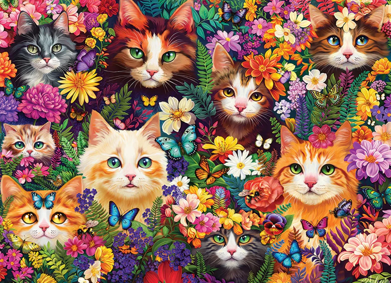 Puzzle 1000 el. Koty wśród kwiatów