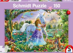 Puzzle 150 el. Księżniczka, jednorożec, zamek