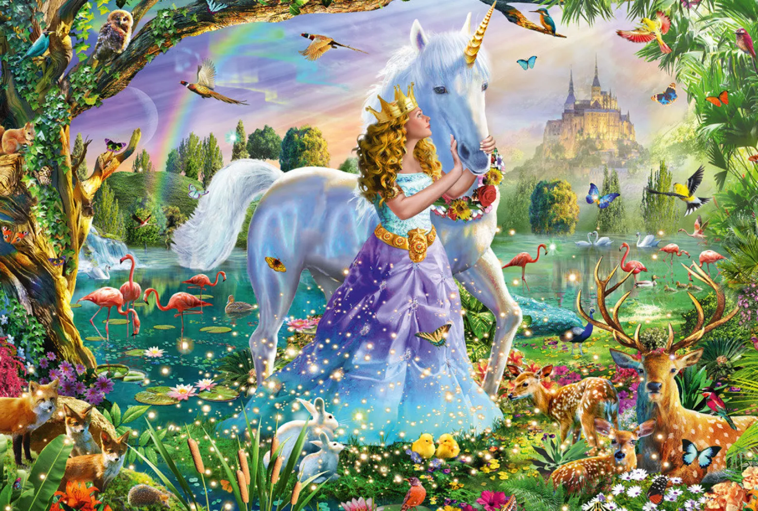 Puzzle 150 el. Księżniczka, jednorożec, zamek