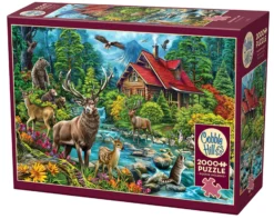Puzzle 2000 el. Leśna chatka z czerwonym dachem