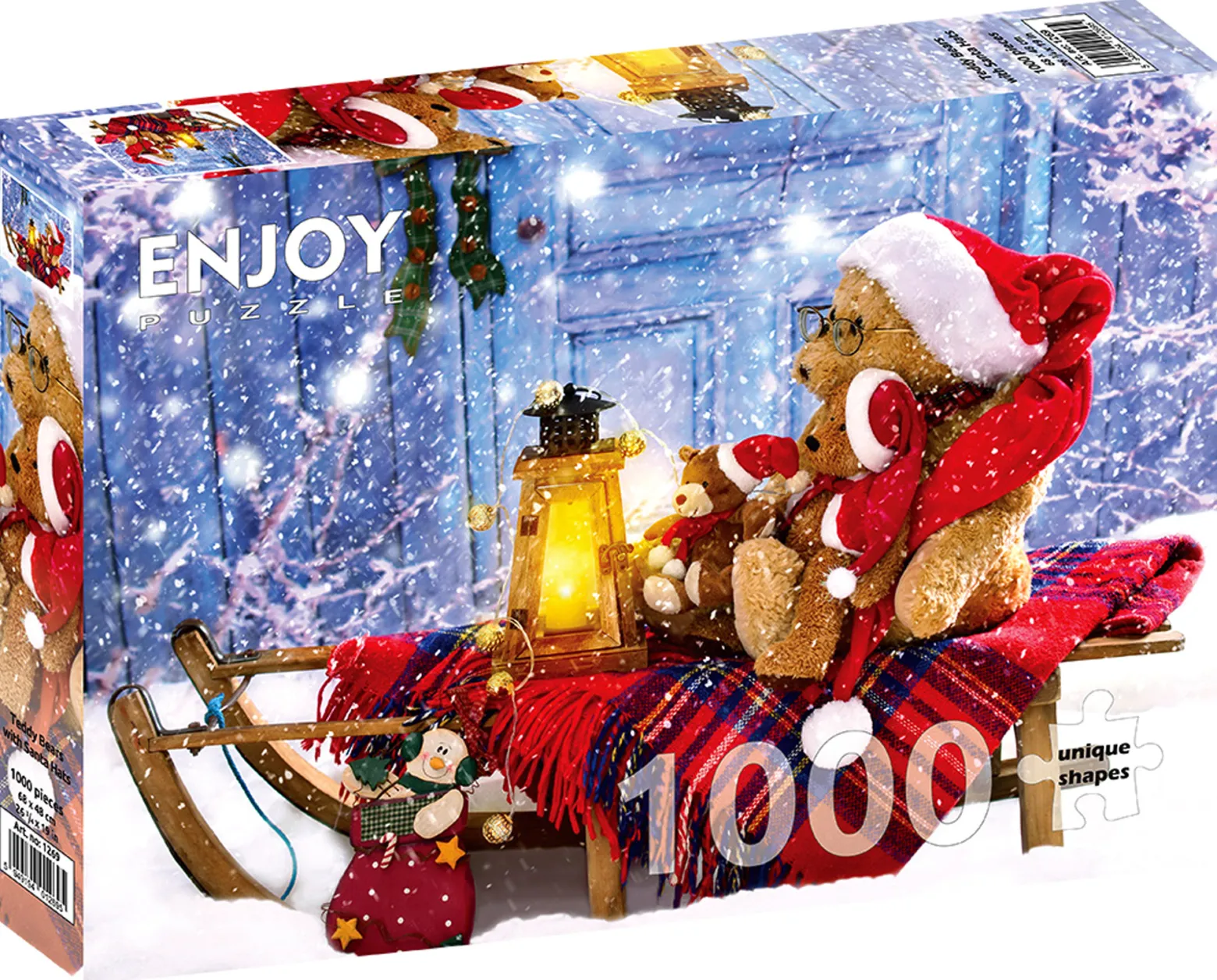 Puzzle 1000 el. Pluszowe misie z czapkami świętego Mikołaja