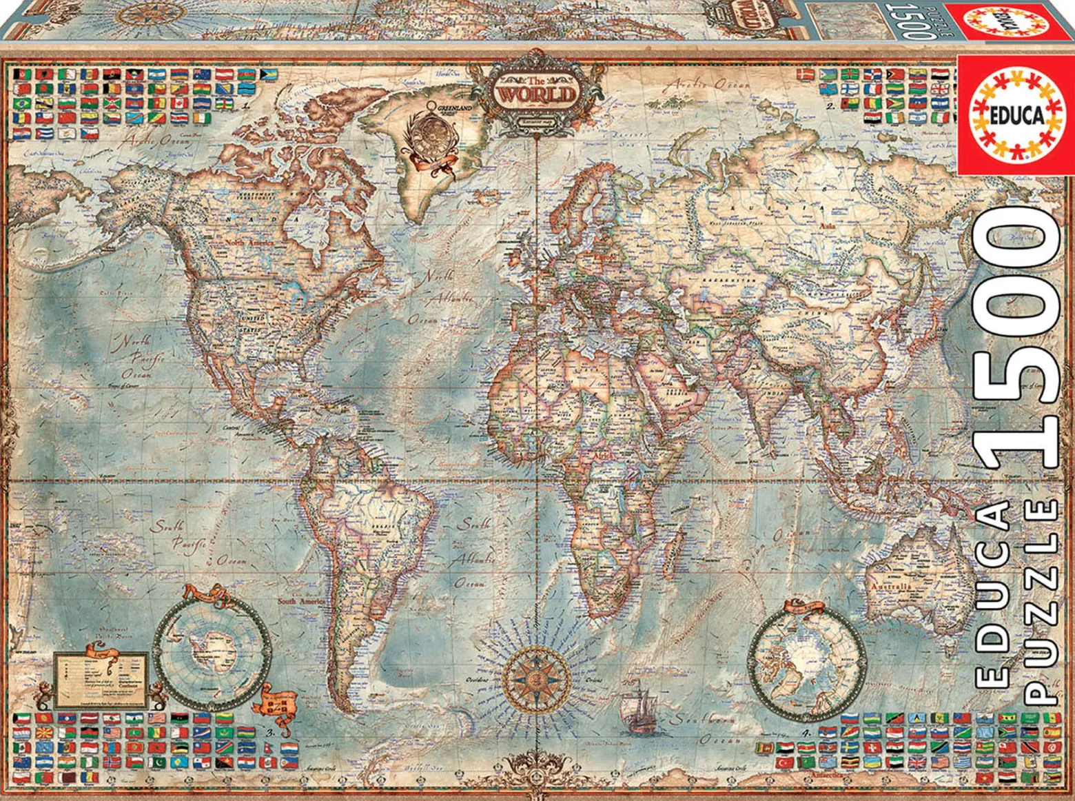 Puzzle 1500 el. Polityczna mapa świata (retro)