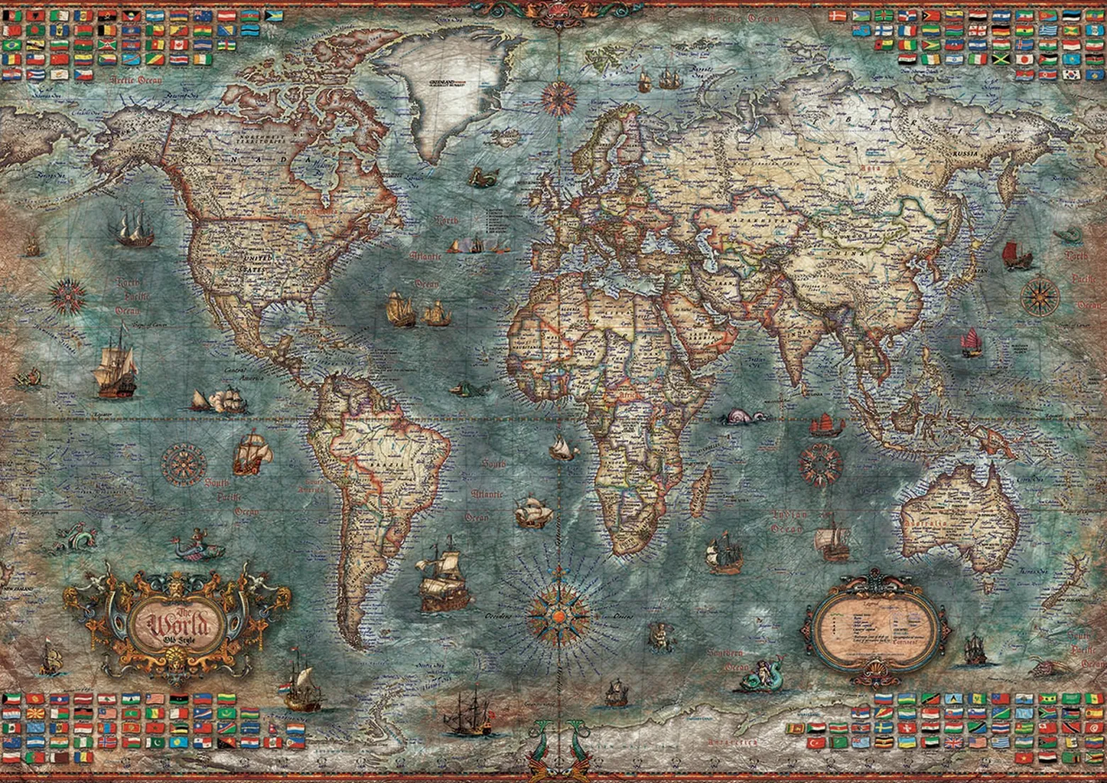 Puzzle 8000 el. Polityczna mapa świata (retro)