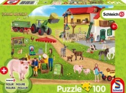 Puzzle 100 el. SCHLEICH Ekologiczna żywność + figurka