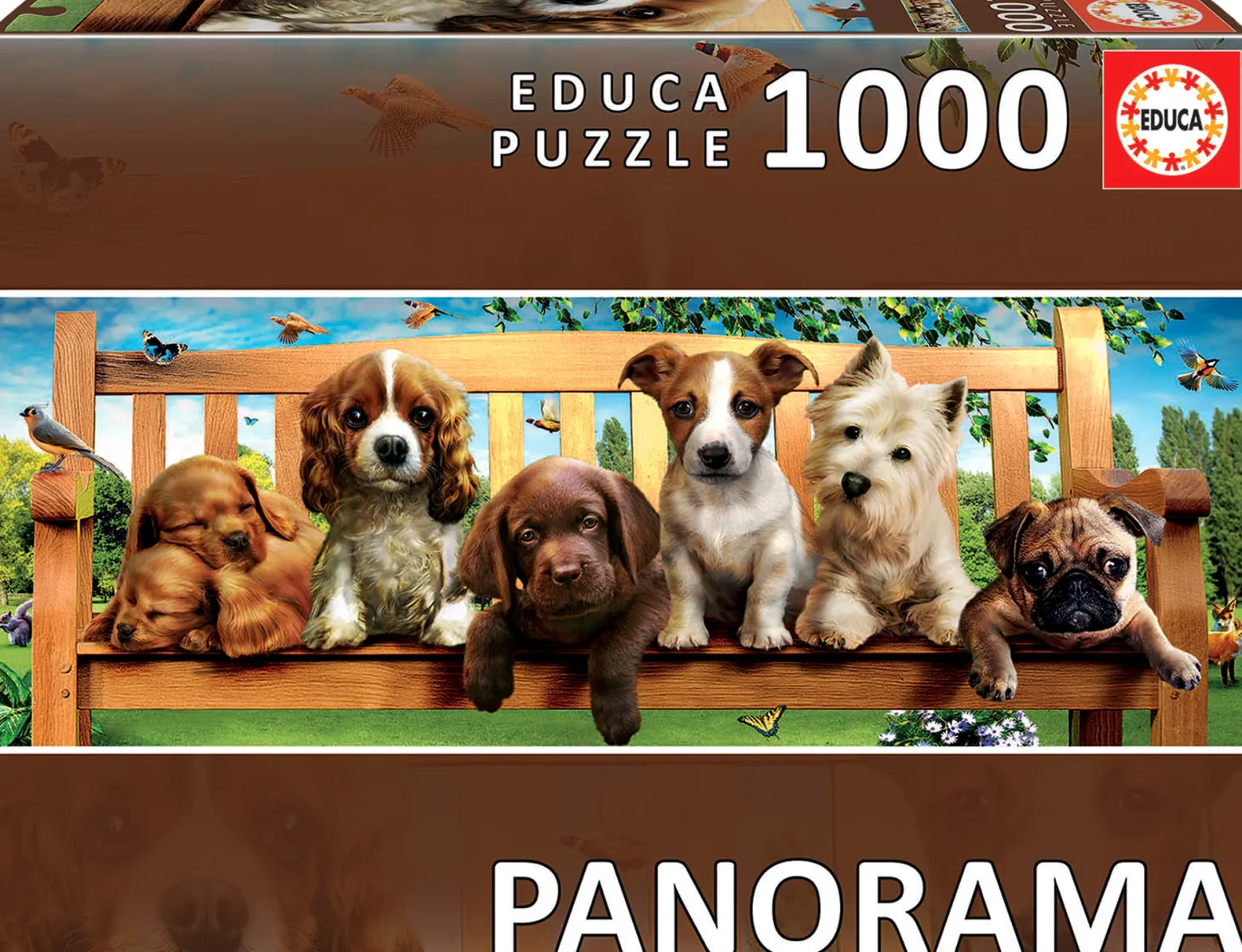 Puzzle 1000 el. Szczenięta na ławce (panorama)