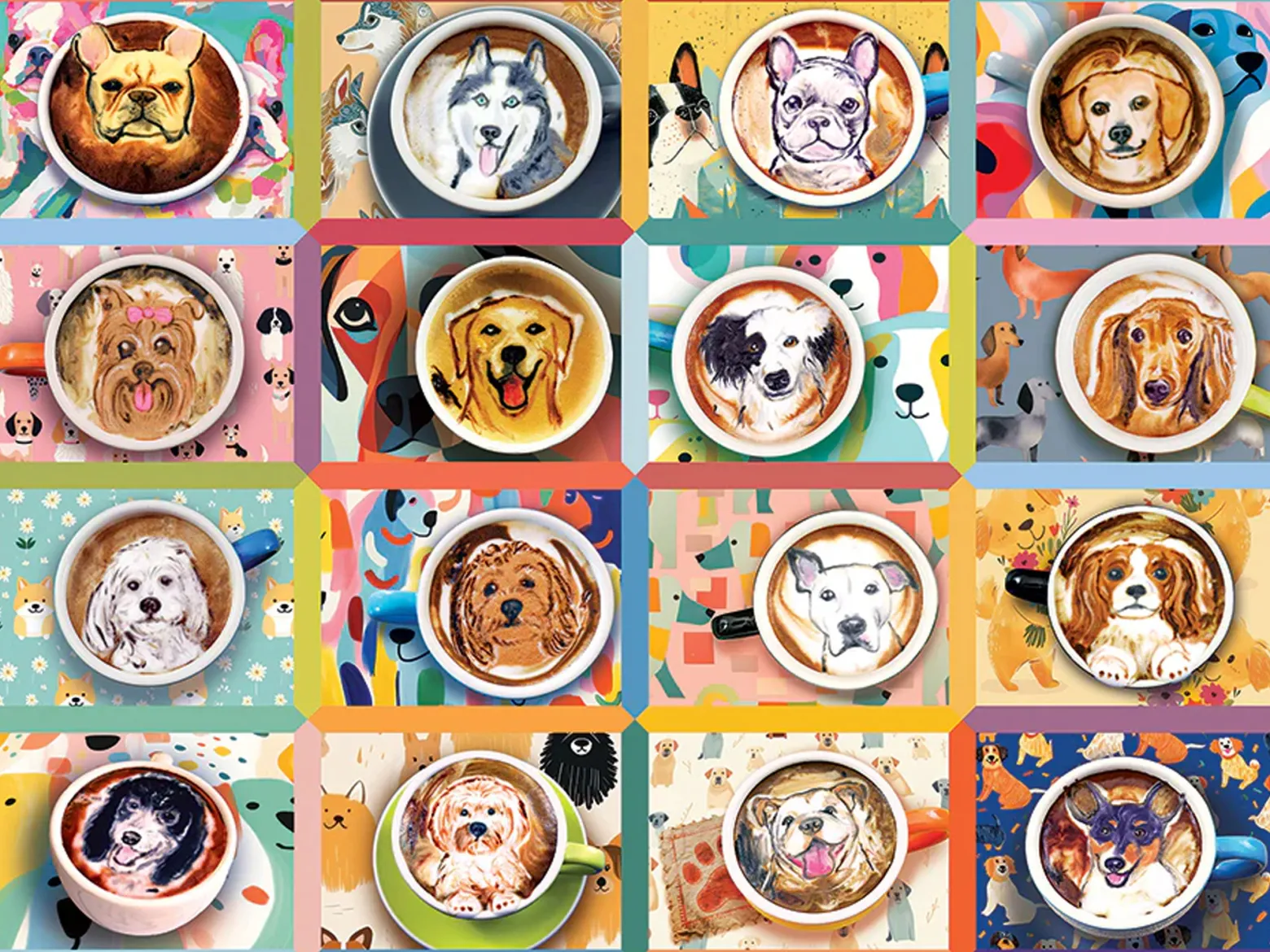 Puzzle 275 el. XL Latte ze szczeniakami