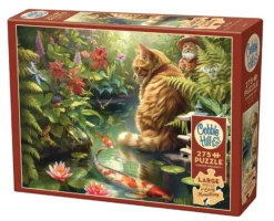 Puzzle 275 el. XL Ryby Koi, kot i krasnal