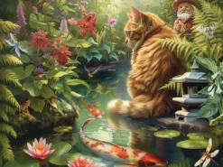 Puzzle 275 el. XL Ryby Koi, kot i krasnal
