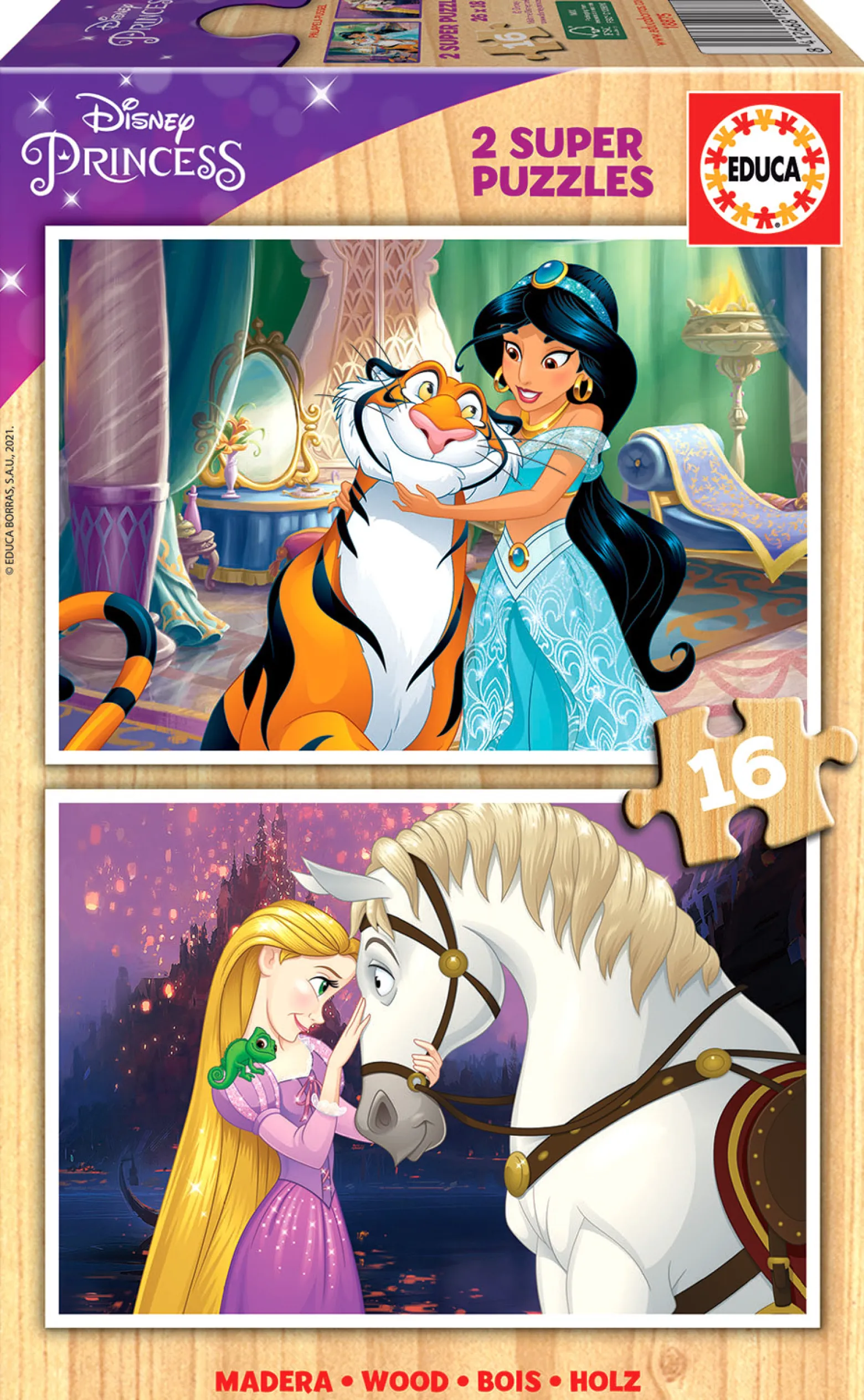 Puzzle 2 x 16 el. Aladyn / Zaplątani (drewniane)