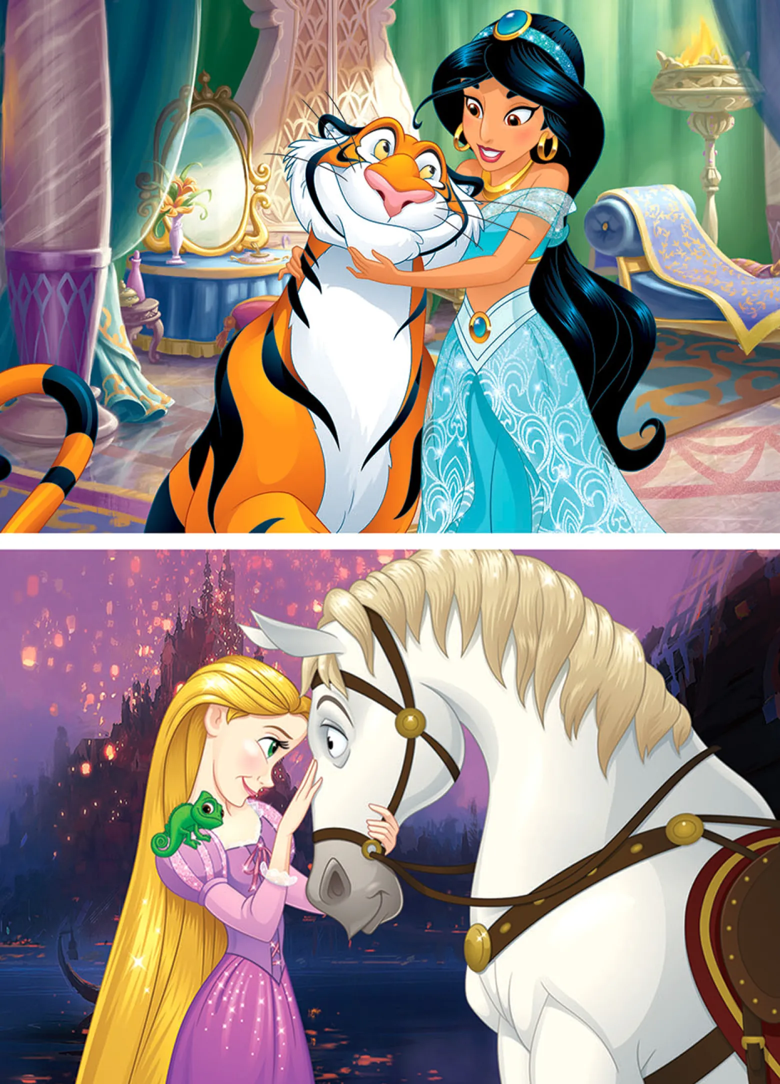 Puzzle 2 x 16 el. Aladyn / Zaplątani (drewniane)