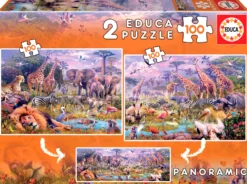 Puzzle 2 x 100 el. Dzikie zwierzęta (panorama)
