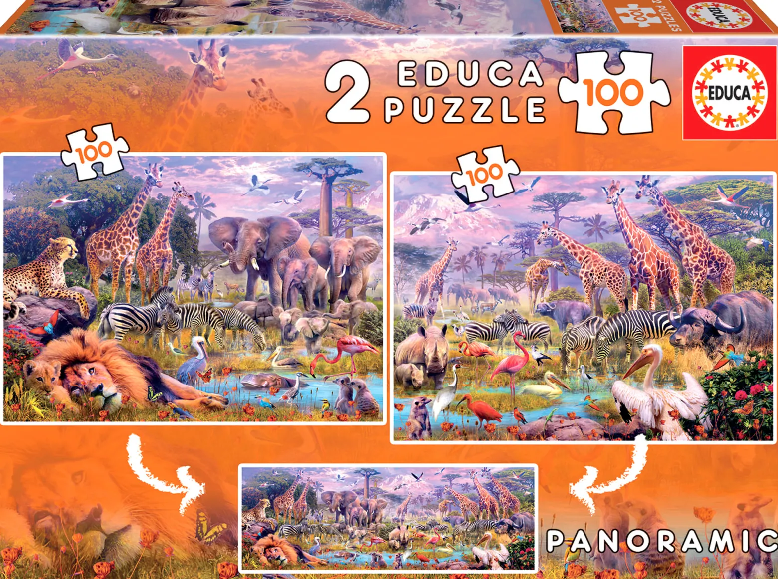 Puzzle 2 x 100 el. Dzikie zwierzęta (panorama)