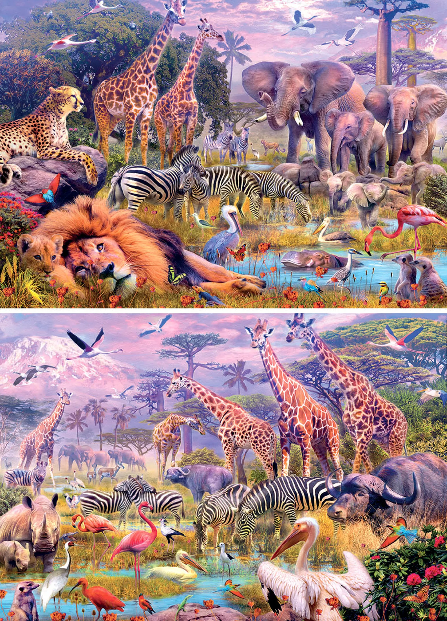 Puzzle 2 x 100 el. Dzikie zwierzęta (panorama)
