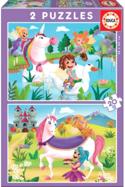Puzzle 2 x 20 el. Jednorożce i wróżki