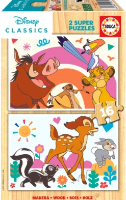 Puzzle 2 x 16 el. Król Lew / Bambi (drewniane)