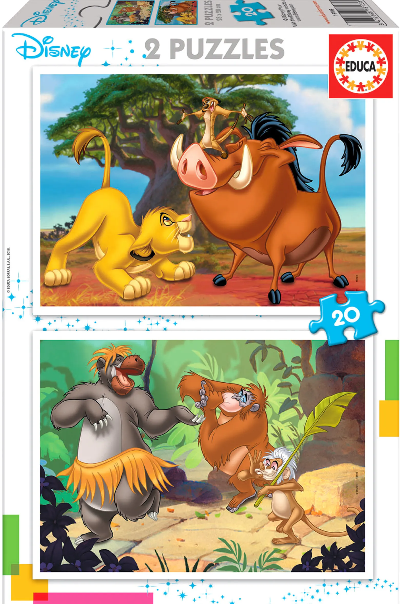 Puzzle 2 x 20 el. Król Lew / Księga dżungli