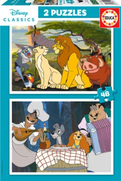 Puzzle 2 x 48 el. Król Lew / Zakochany kundel