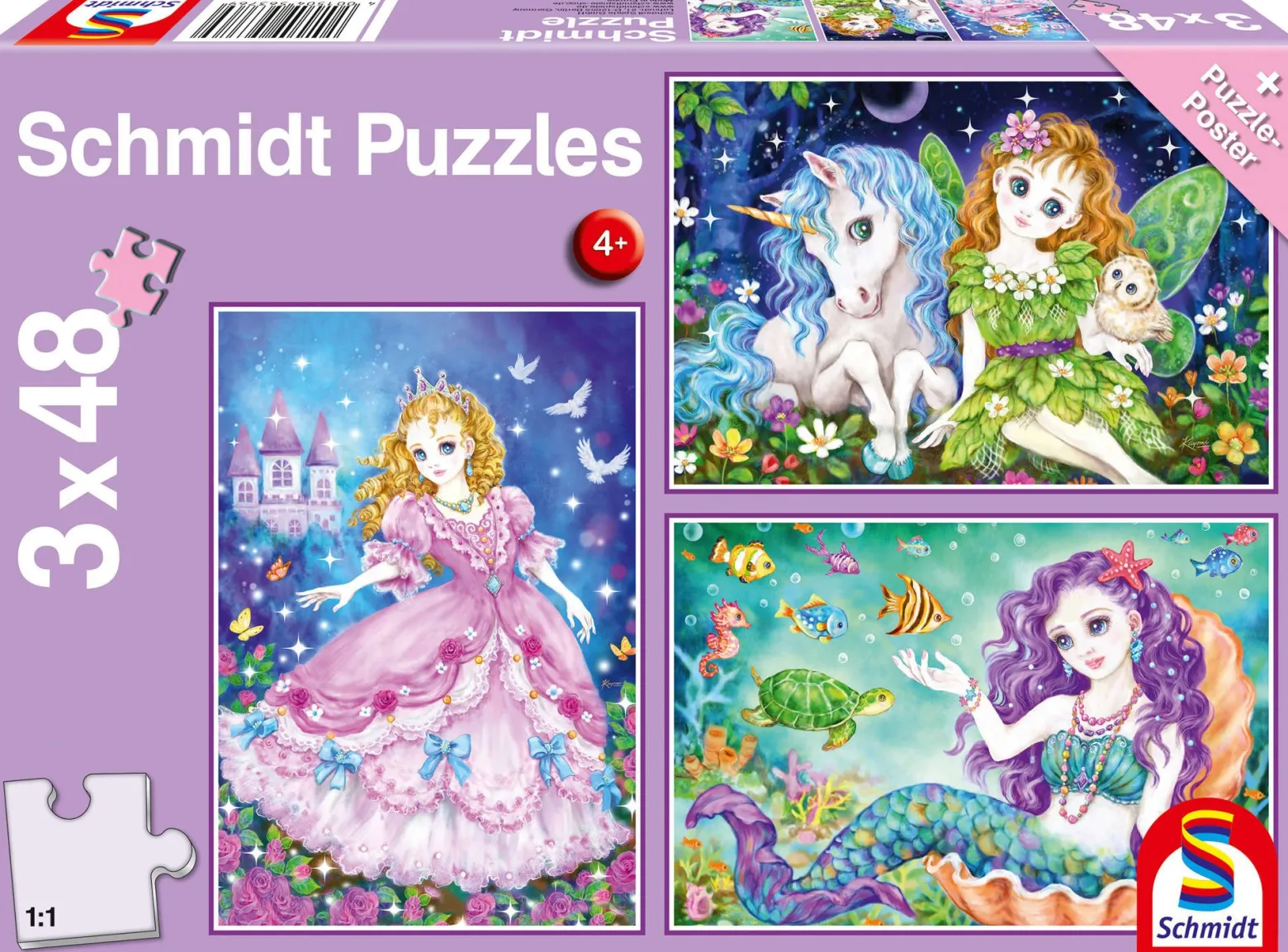 Puzzle 3 x 48 el. Księżniczka, wróżka, syrenka